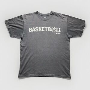 Nike Basketball Graphic T-Shirt Mens L Gray Loose Fit Sportswear Tee Distressed
